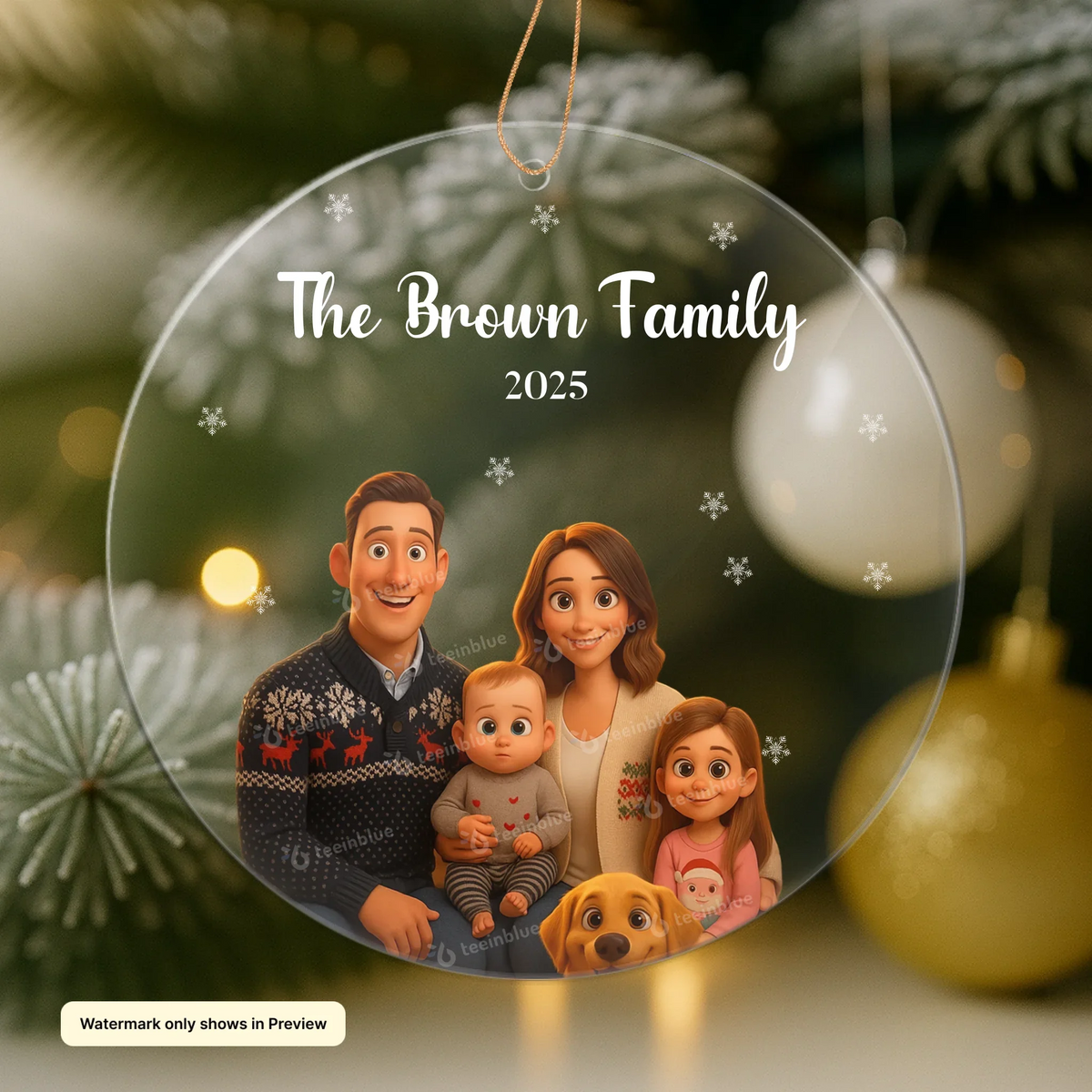 AI-generated family Christmas portrait ornament personalized from your uploaded family photo