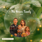 AI-generated family Christmas portrait ornament personalized from your uploaded family photo