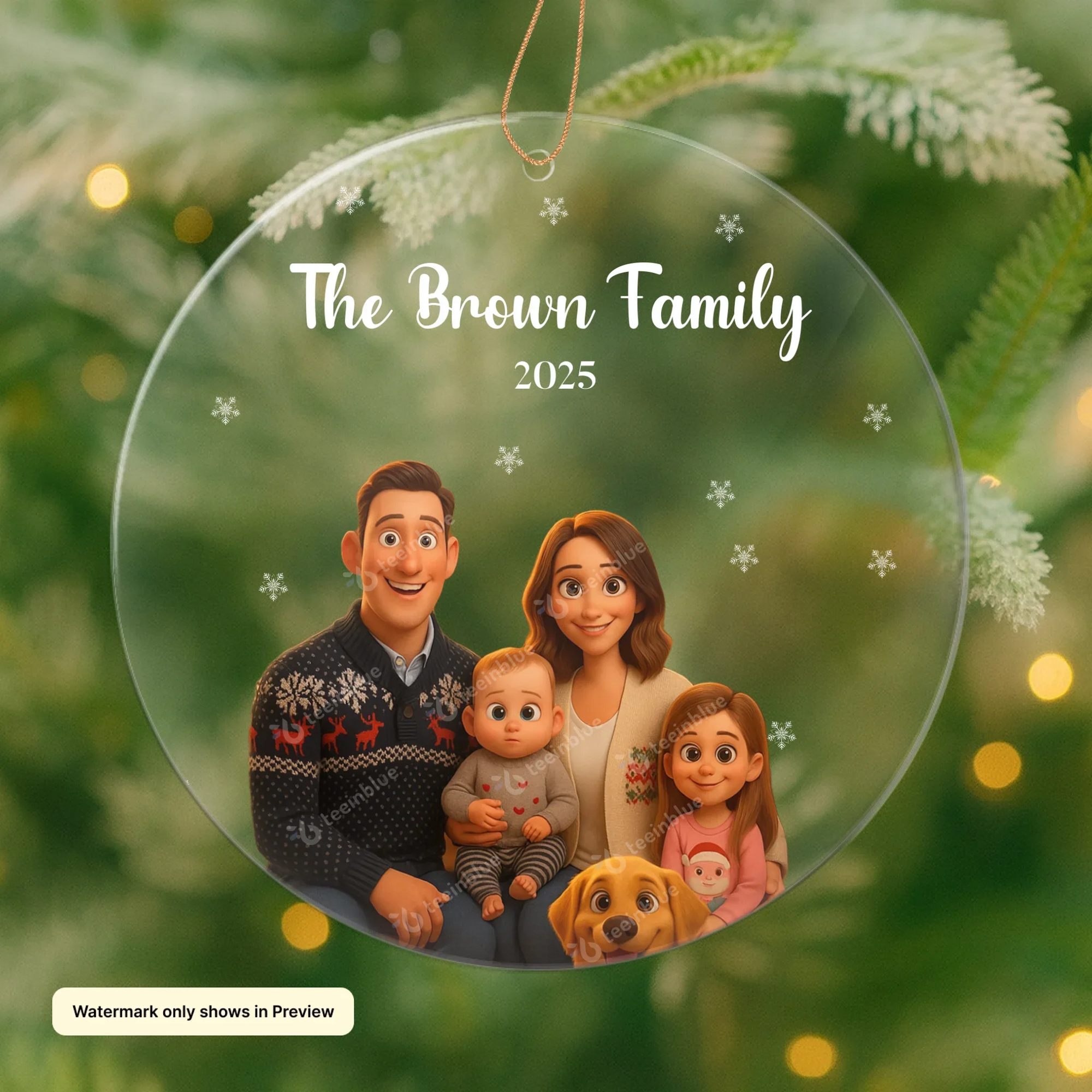 AI-generated family Christmas portrait ornament personalized from your uploaded family photo