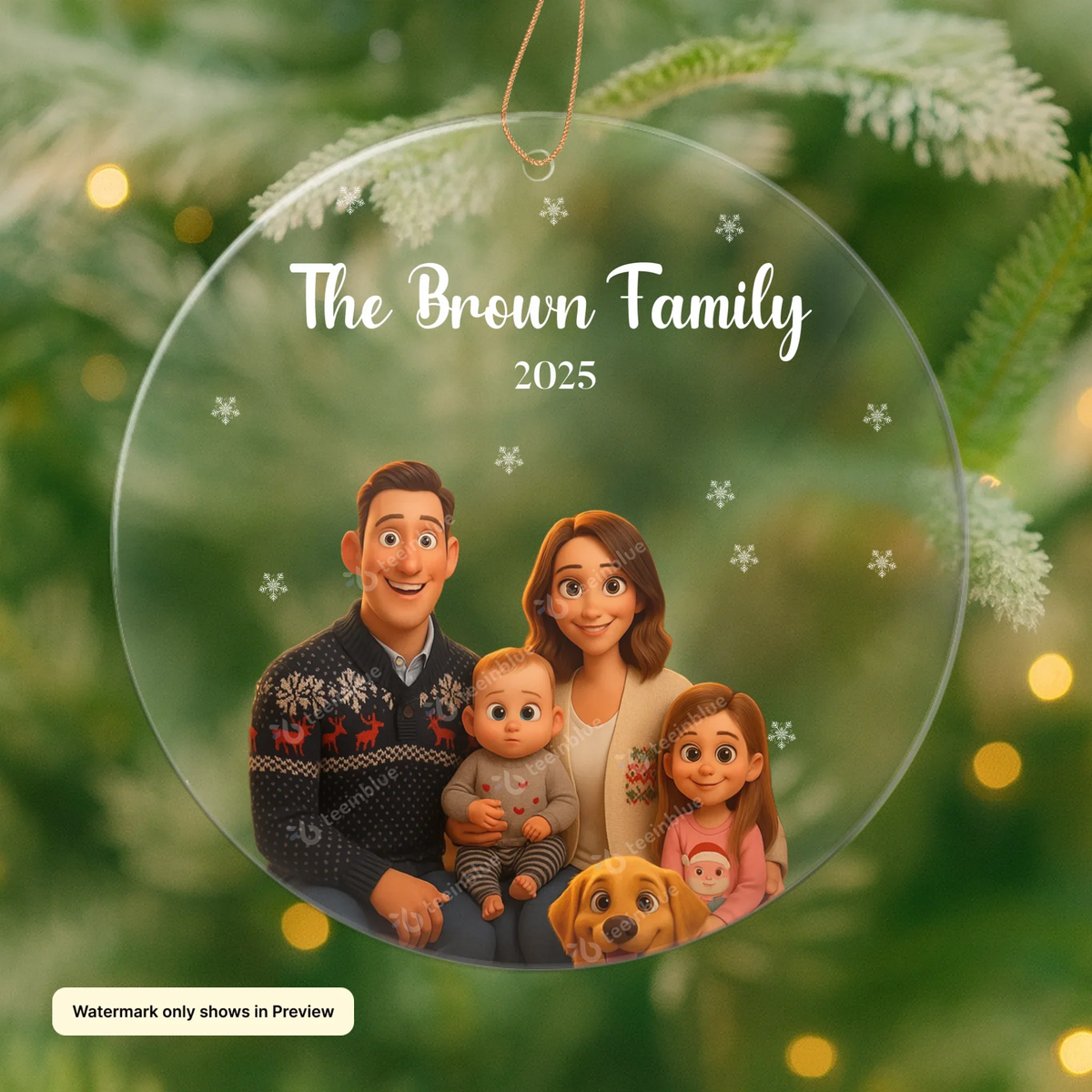 AI-generated family Christmas portrait ornament personalized from your uploaded family photo