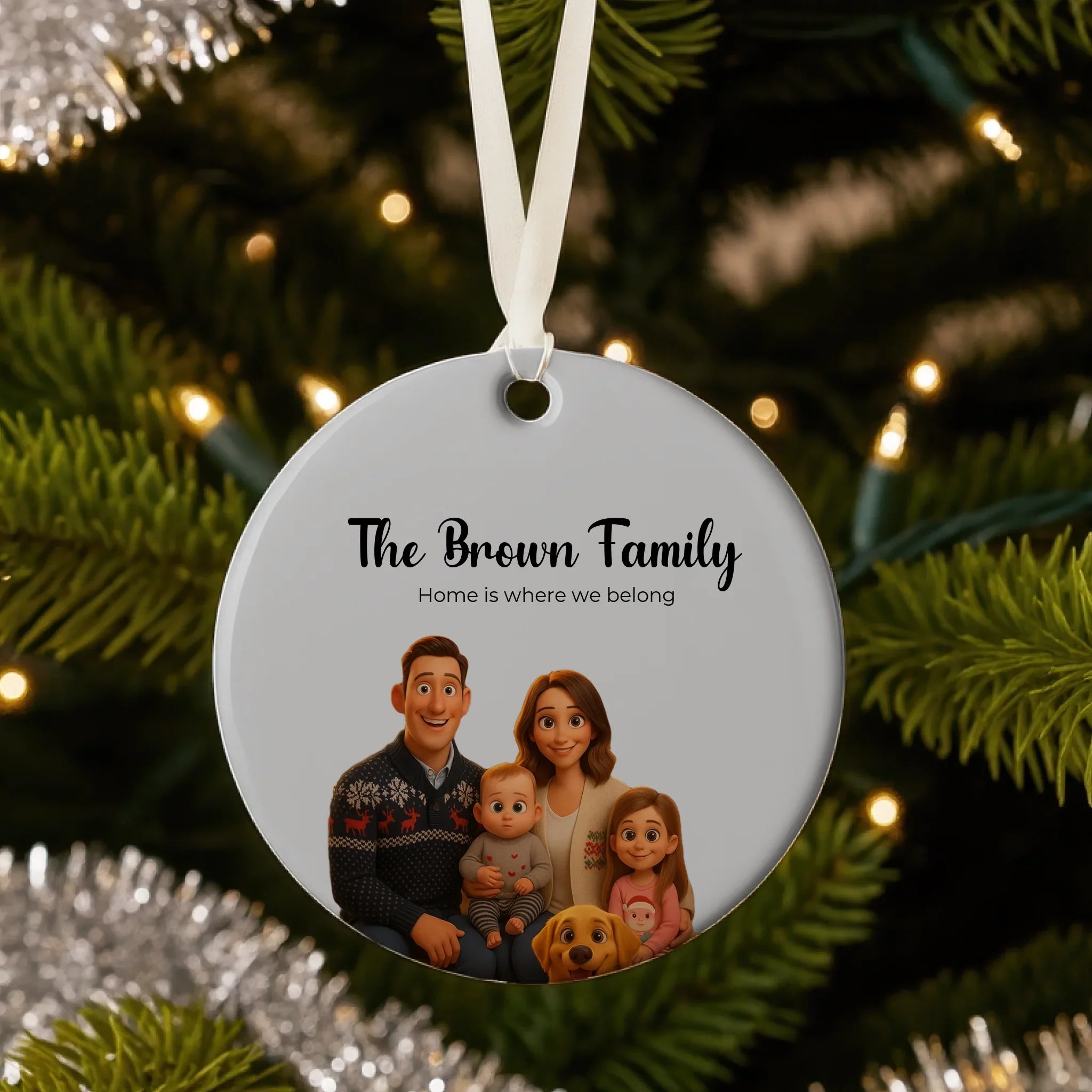 Personalized family photo Christmas ornament made of ceramic with custom uploaded family picture