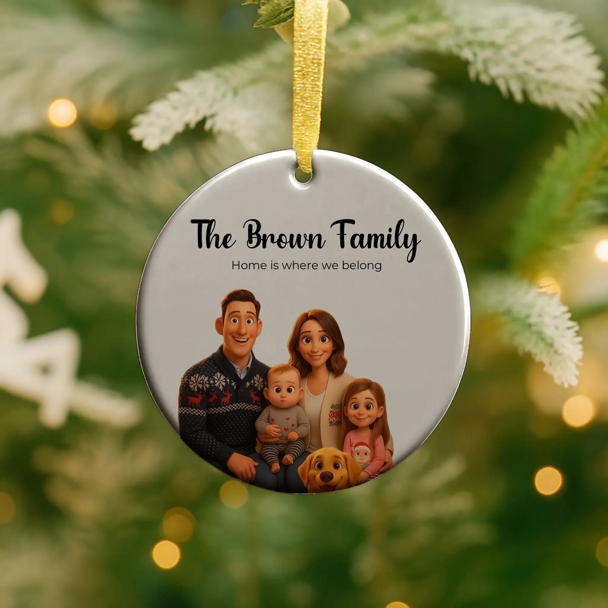 Personalized family photo Christmas ornament made of ceramic with custom uploaded family picture