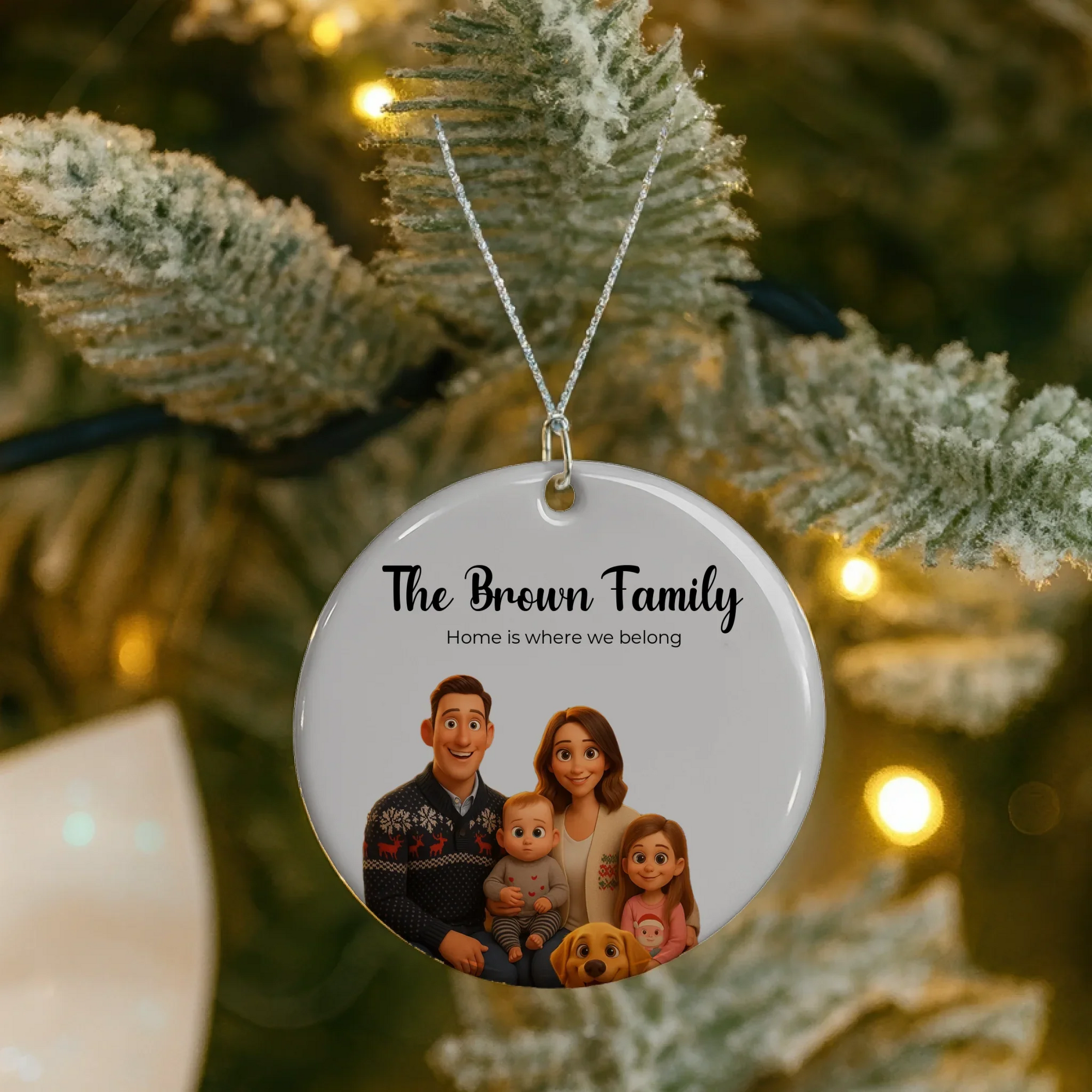 Personalized family photo Christmas ornament made of ceramic with custom uploaded family picture