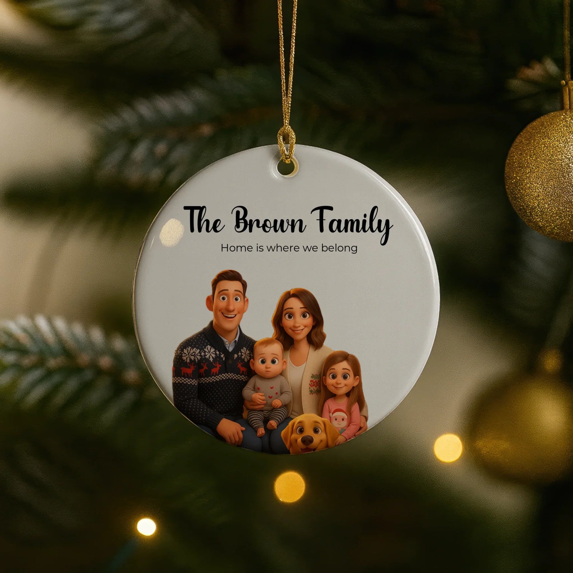 Personalized family photo Christmas ornament made of ceramic with custom uploaded family picture