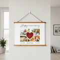 Personalized wood framed wall tapestry with Happy Anniversary landscape design for couples