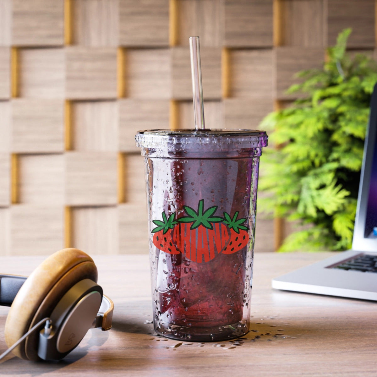 Personalized groovy acrylic cup with custom fruit name design for retro daily hydration
