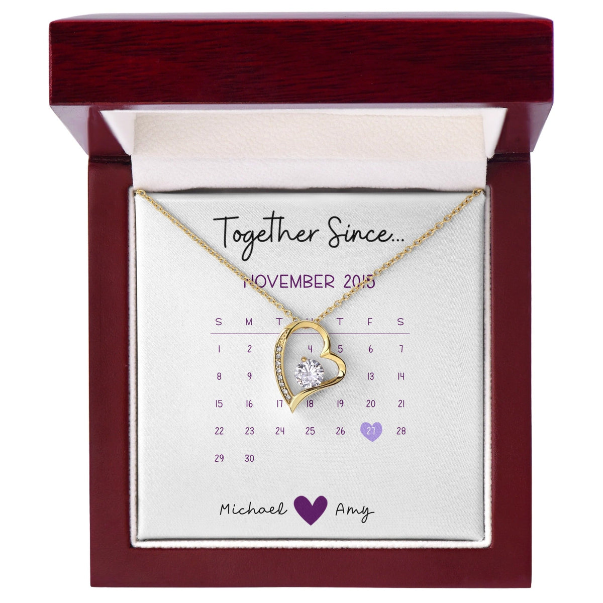 Custom Forever Love Heart Necklace - Together Since Calendar