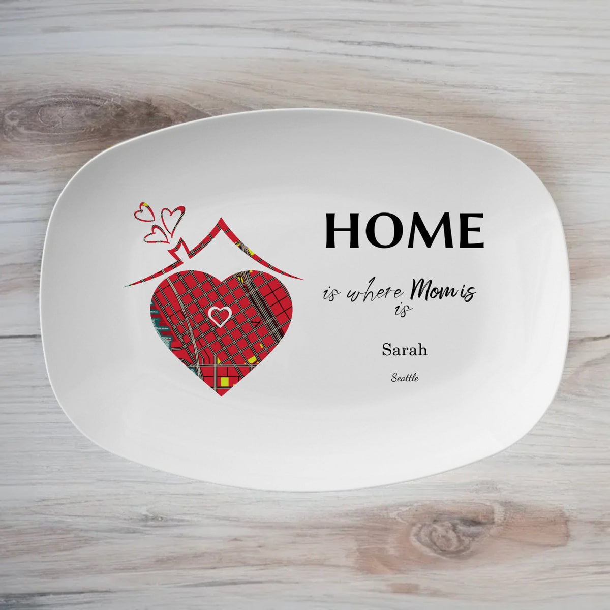 Personalized street map sublimated platter celebrating special locations for housewarming gift