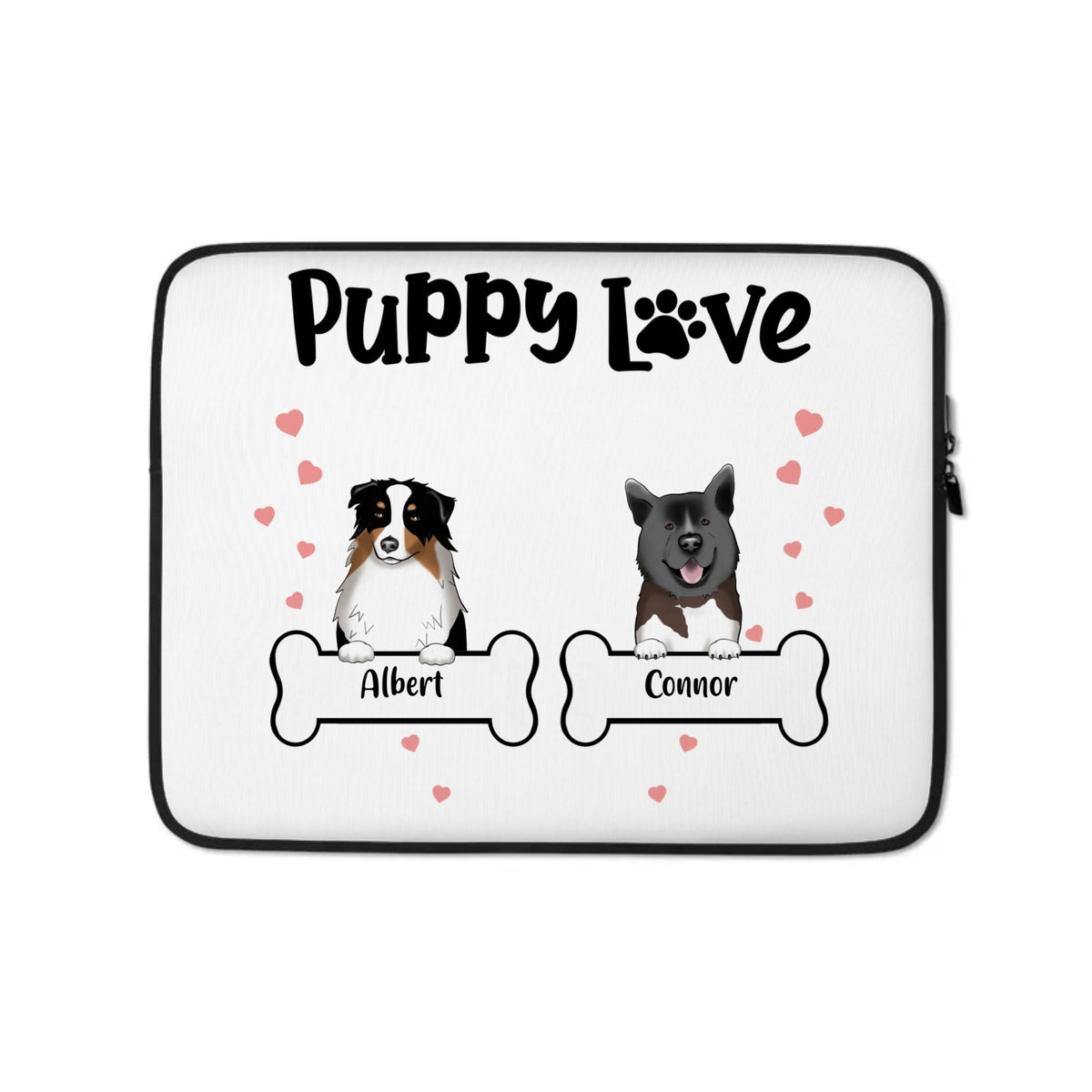 Personalized puppy love laptop sleeve with charming dog design for stylish device protection
