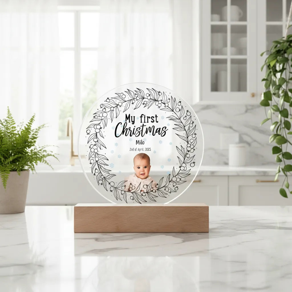 Custom Circle Acrylic Plaque - My First Christmas