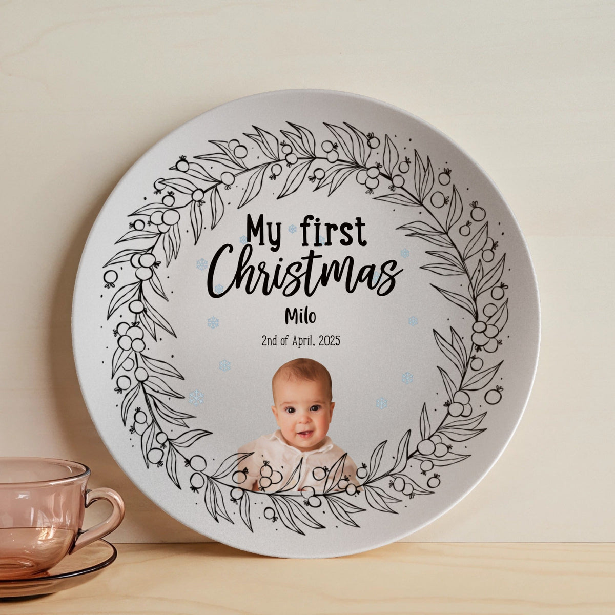 Personalized My First Christmas circle 10in plate for baby's first holiday keepsake