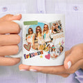 Personalized friends photo mug with custom 3-photo scrapbook collage design for besties
