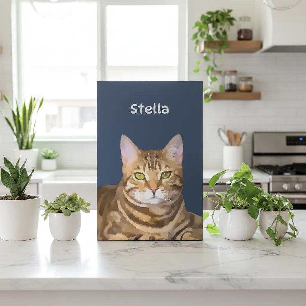 Personalized pet wrapped canvas with AI watercolor filter for artistic dog or cat decor