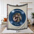 Personalized woven blanket with music player design featuring your favorite song lyrics
