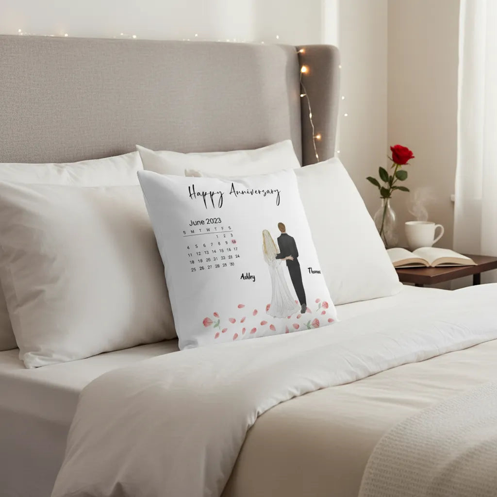 Personalized classic pillow cover with custom calendar design for meaningful home styling