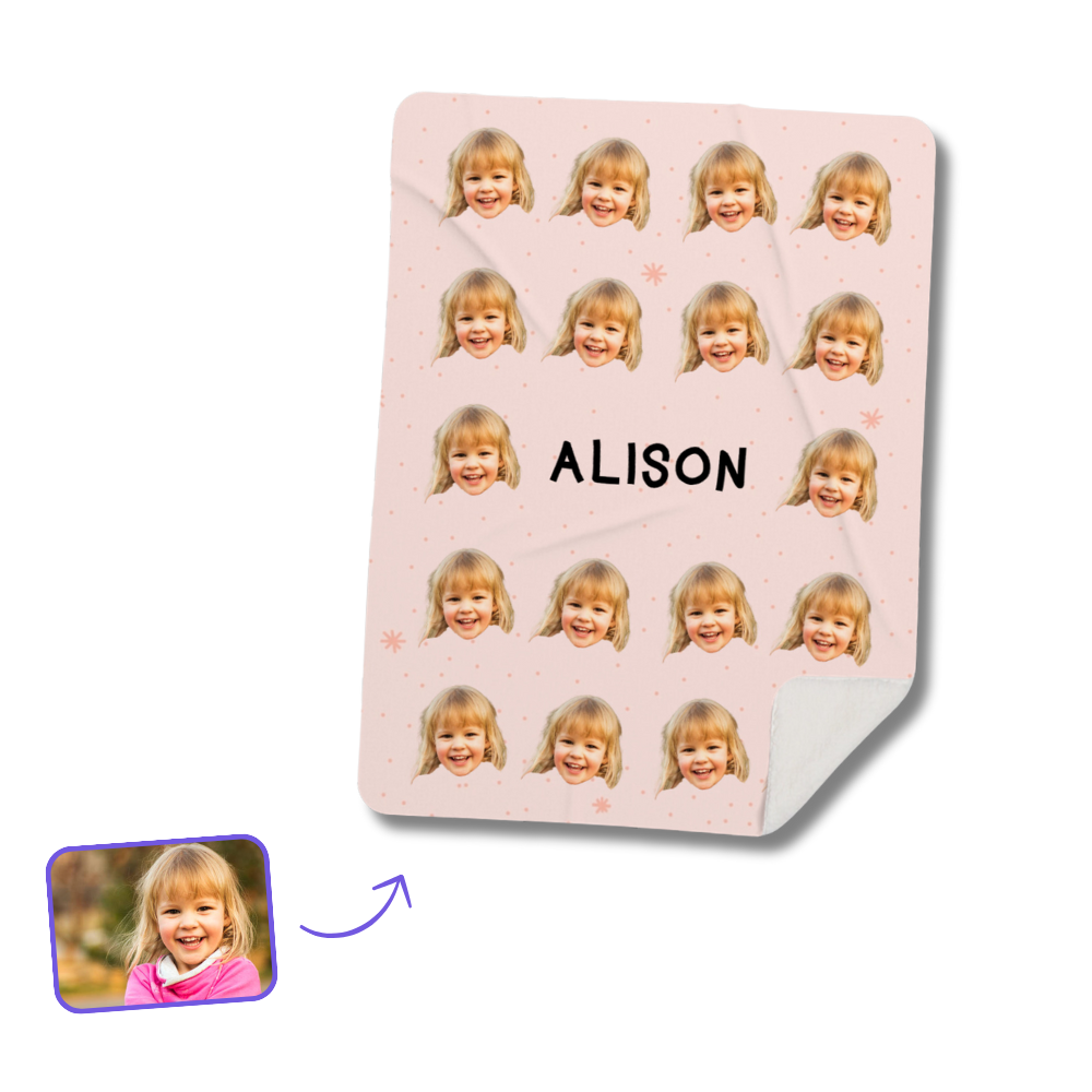 Personalized 60x80 face-cut sherpa blanket for kids with custom photo design
