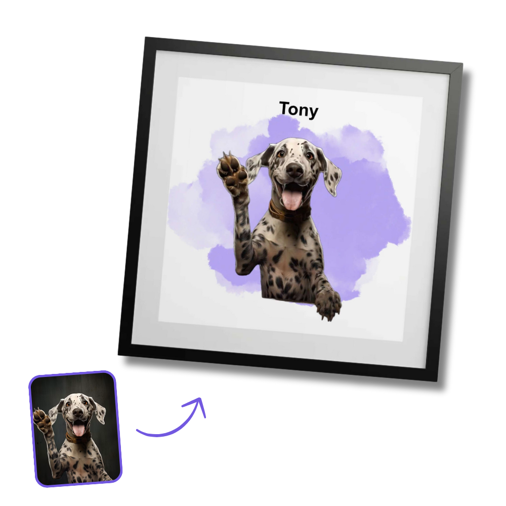Personalized pet image square frame with automatic background removal for modern pet display