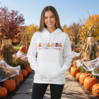 Personalized unisex fleece pullover hooded sweatshirt with alternating colors text design