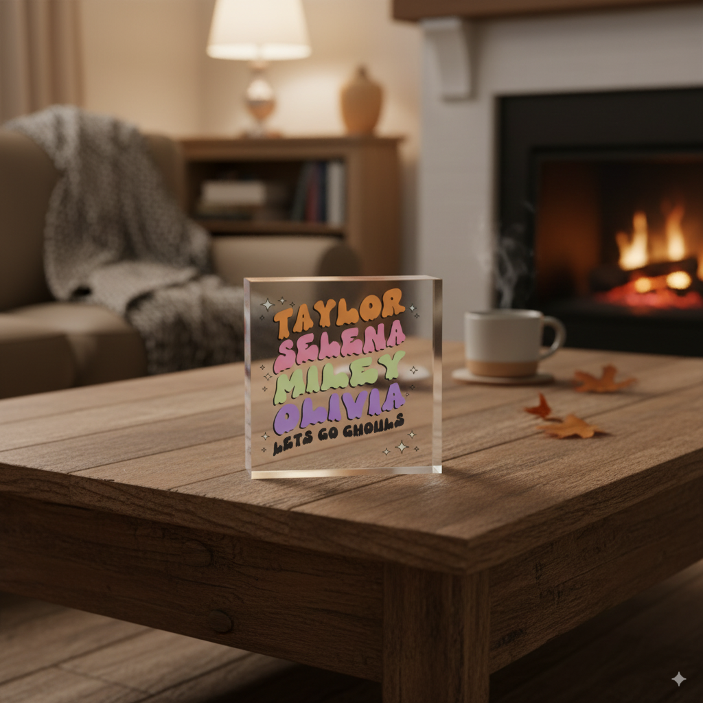 Personalized Lets Go Ghouls mini photo block for festive Halloween desk decor
