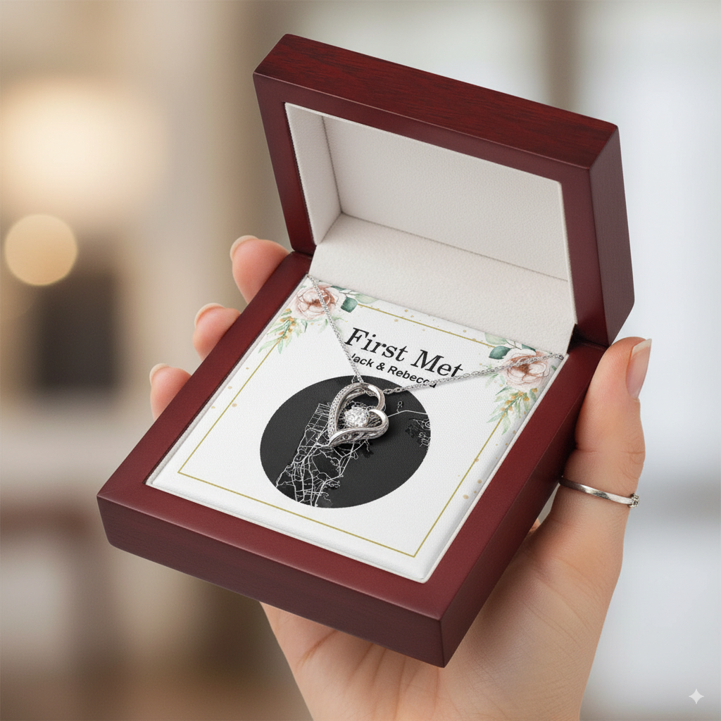 Personalized Forever Love heart necklace with custom street map design for couples gift