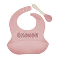 Personalized silicone baby name bib and matching spoon set for practical newborn gift