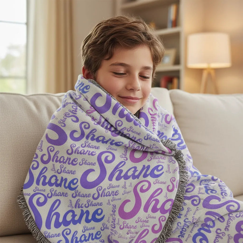 Custom Name Woven Blanket - Word Cloud | Shopify Product Personalizer