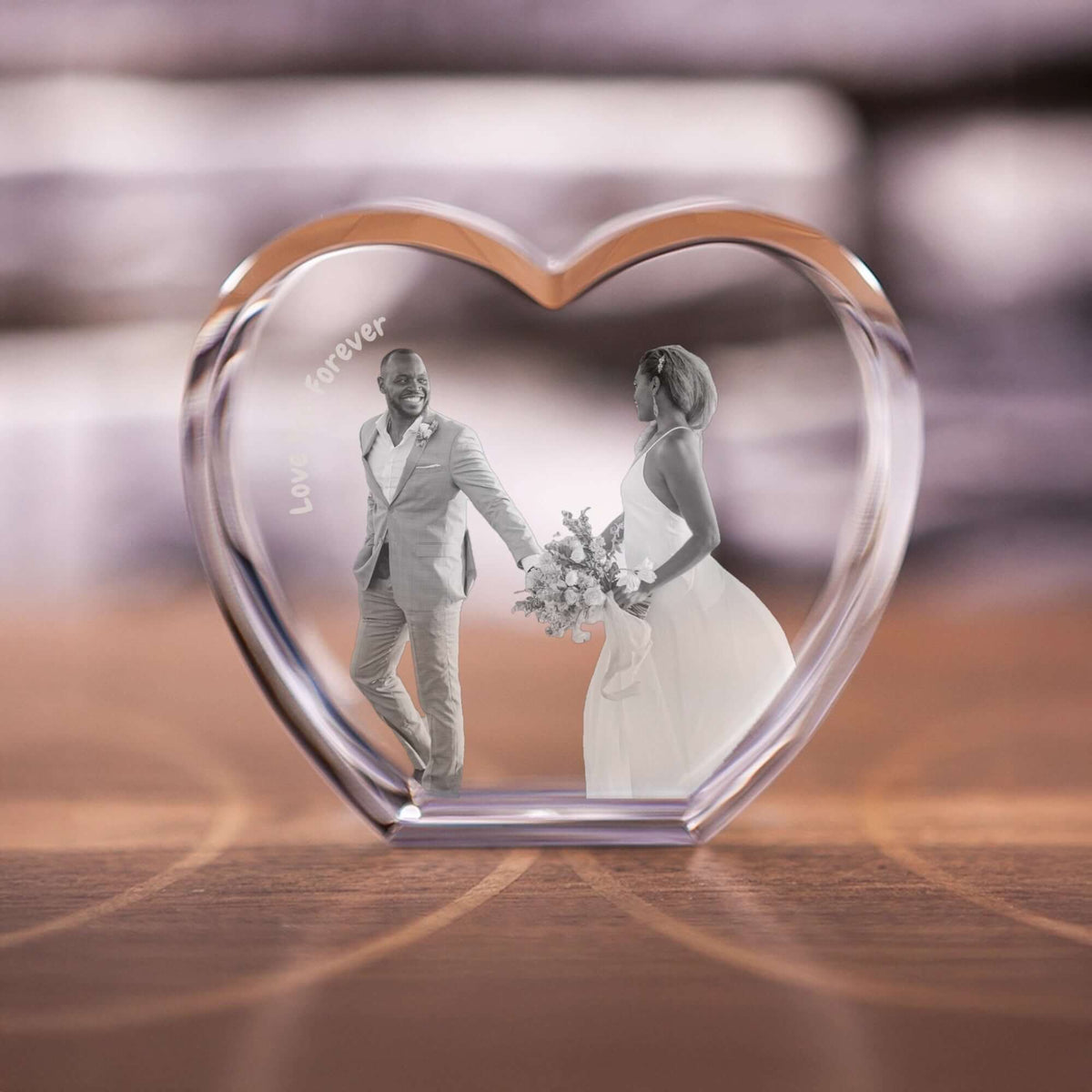 Personalized 3D crystal heart engraved with custom photo for timeless meaningful keepsake