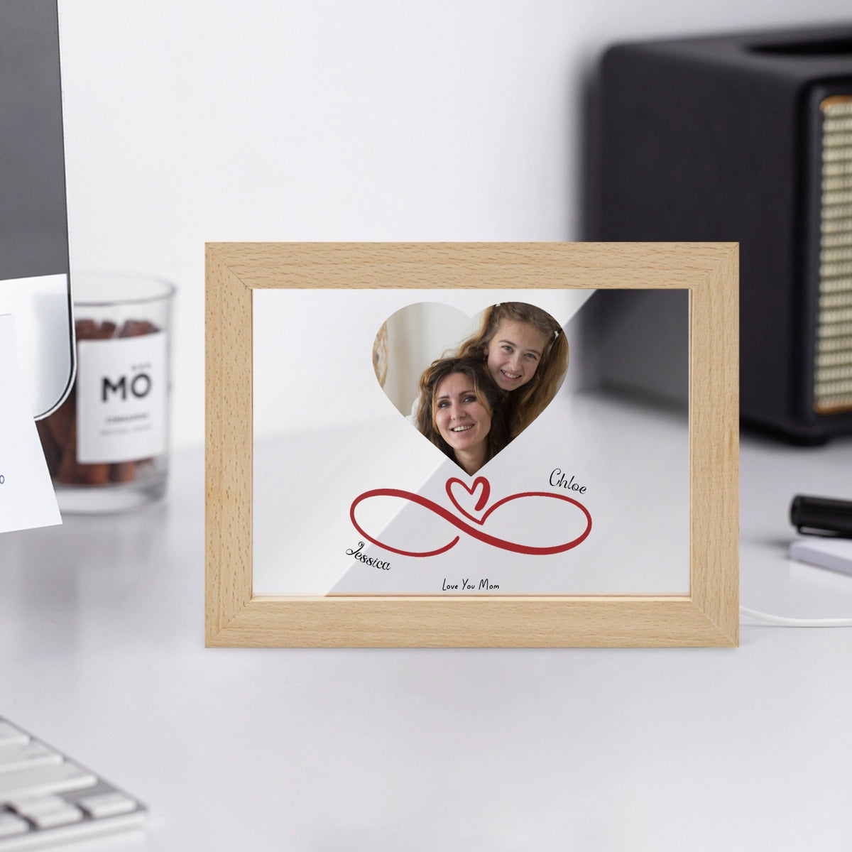 Personalized wooden framed acrylic photo display for cherished memories in modern home decor