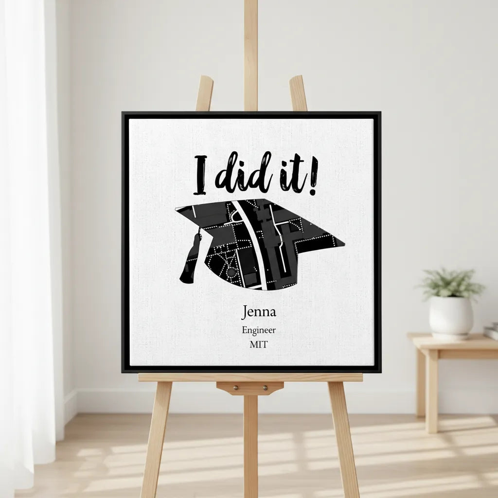 Personalized graduation square framed canvas commemorating milestone achievement details