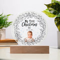 Personalized My First Christmas circle acrylic plaque for baby's first holiday memory