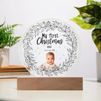 Personalized My First Christmas circle acrylic plaque for baby's first holiday memory