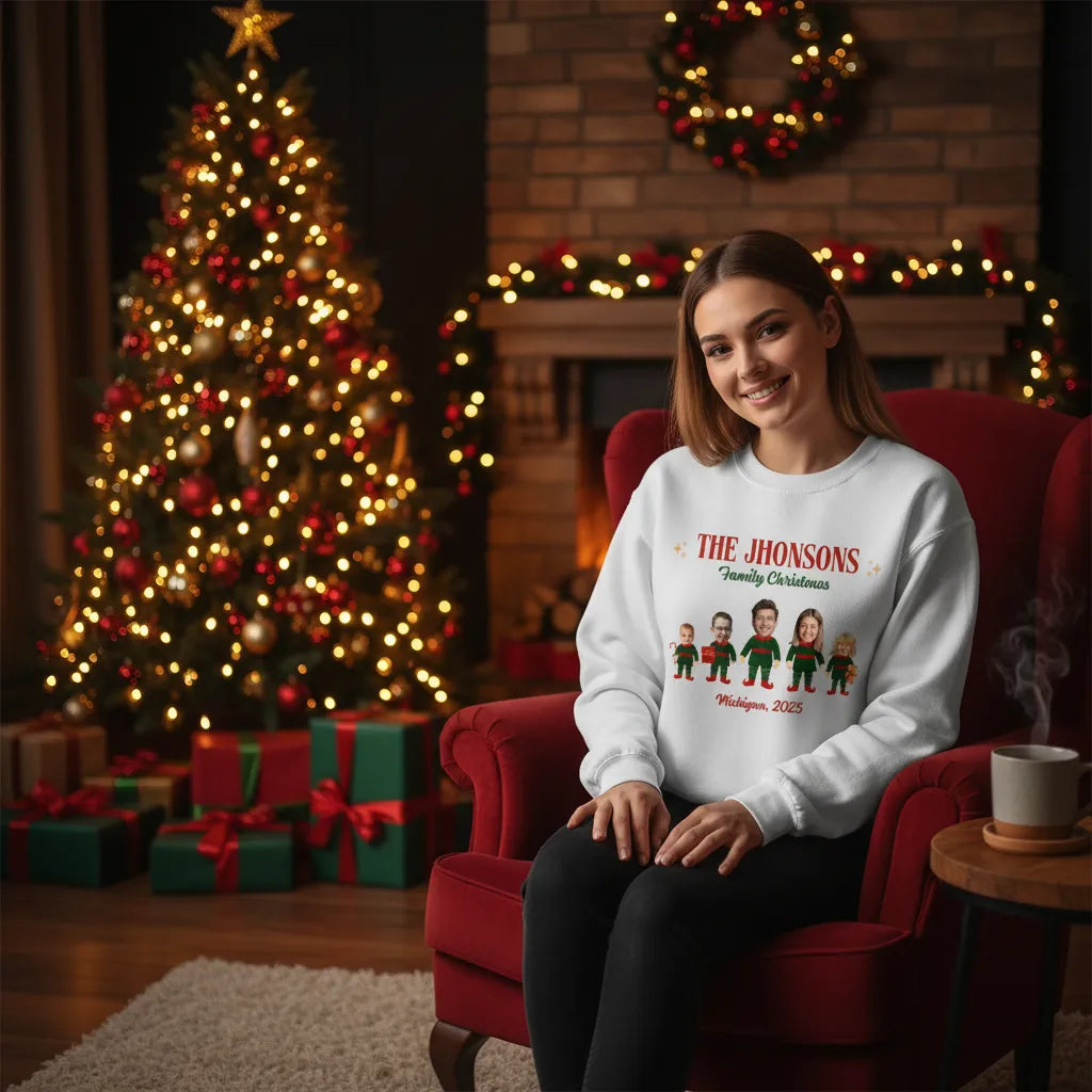 Custom Face-Cut Unisex Sweatshirt - Elf Family