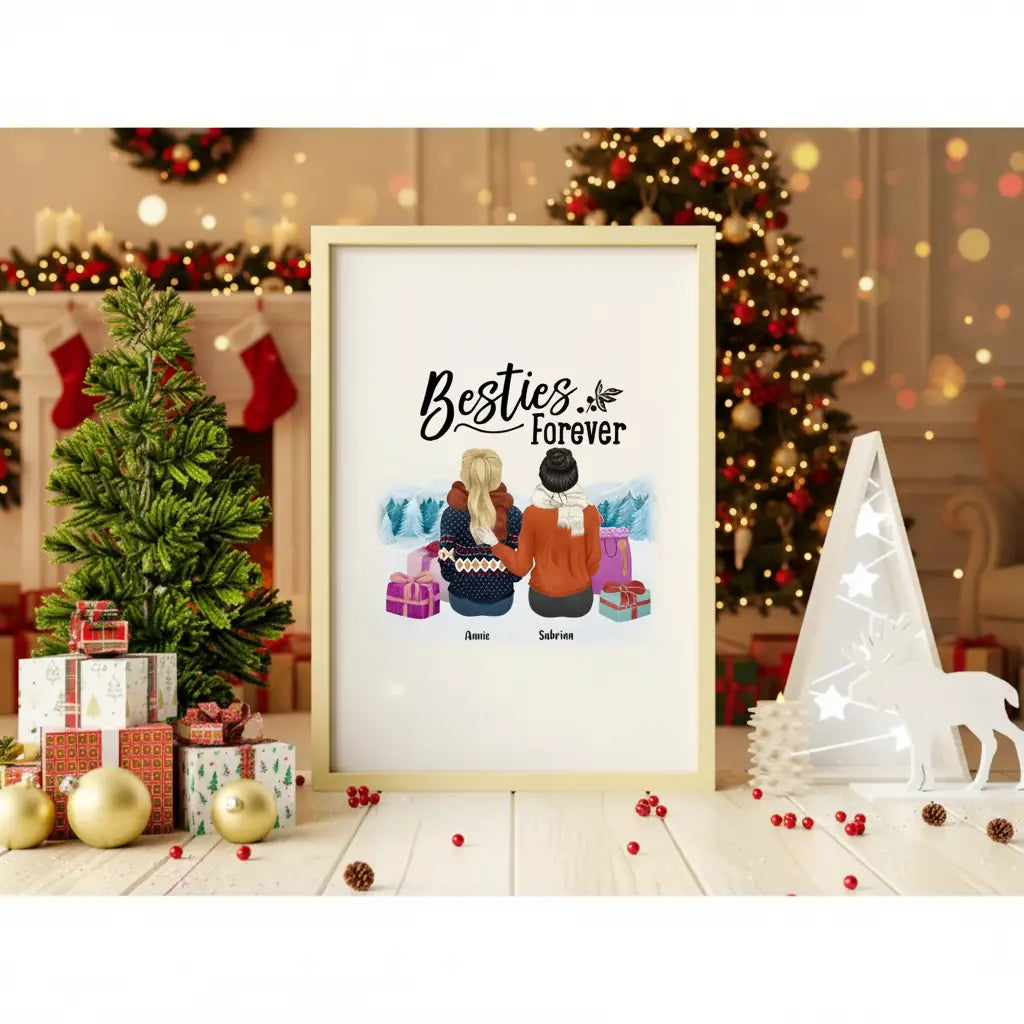Personalized Christmas canvas with Best Friends design for heartfelt holiday friendship gift