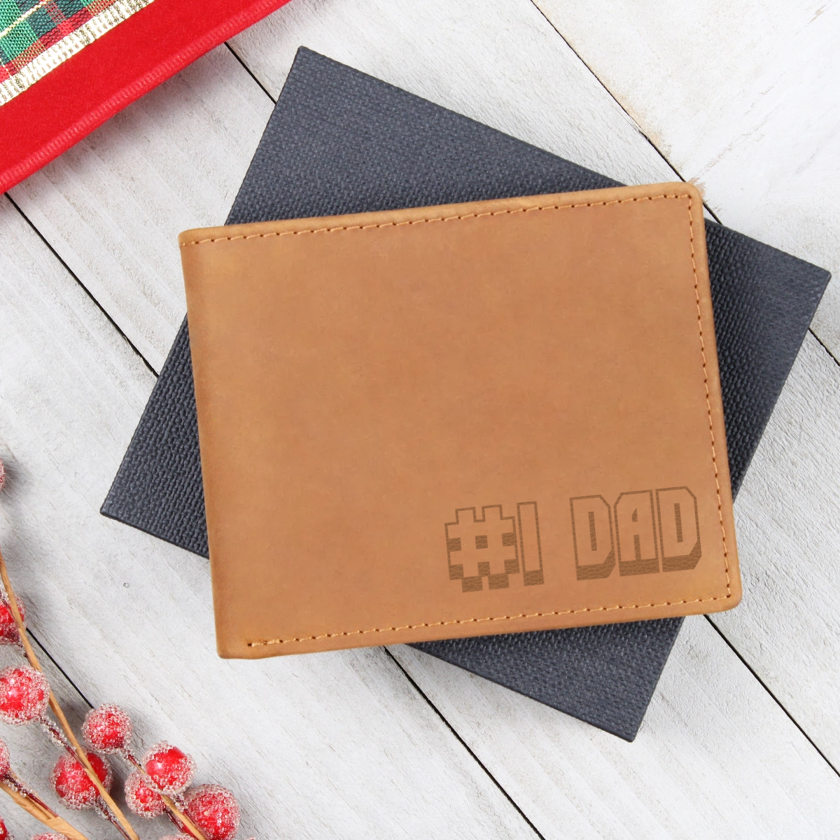 Personalized engraved leather wallet with movable text design for timeless gift