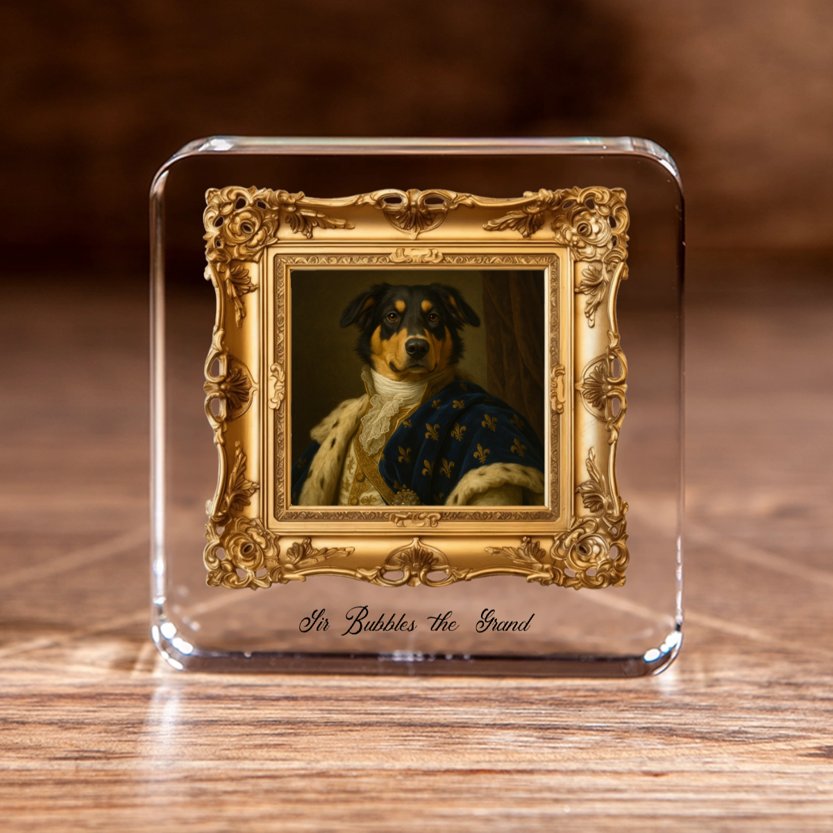 Personalized acrylic block with royal pet portrait style for unique pet lover home decor
