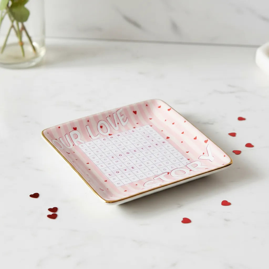 Custom Square Ceramic Ring Dish - Our Love Word Search