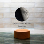 Personalized acrylic plaque with LED base featuring moon phase design for ambient lighting