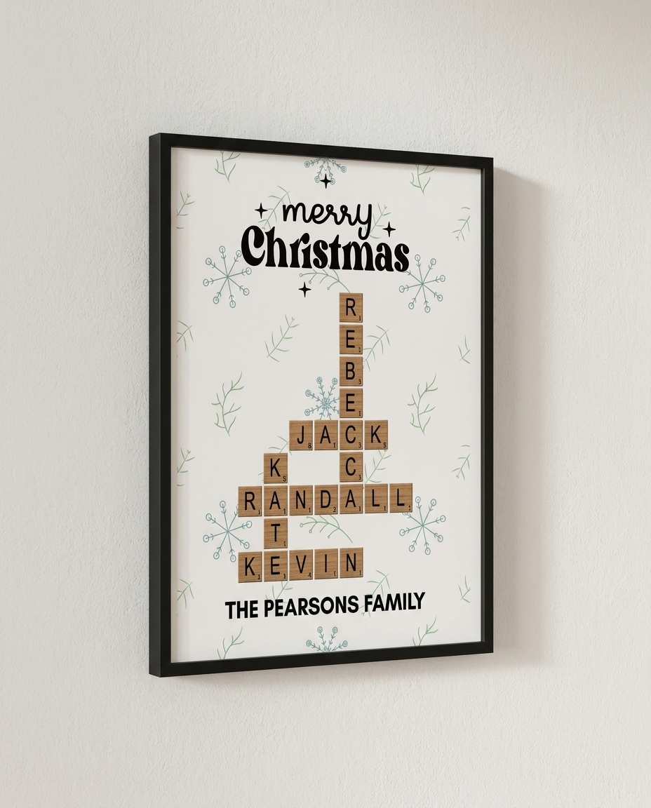 Christmas family crossword framed poster angle view
