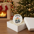 Together Since ceramic Christmas ornament in an open white gift box with shredded paper