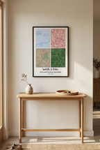 Custom map framed poster displayed on an entryway console wall
