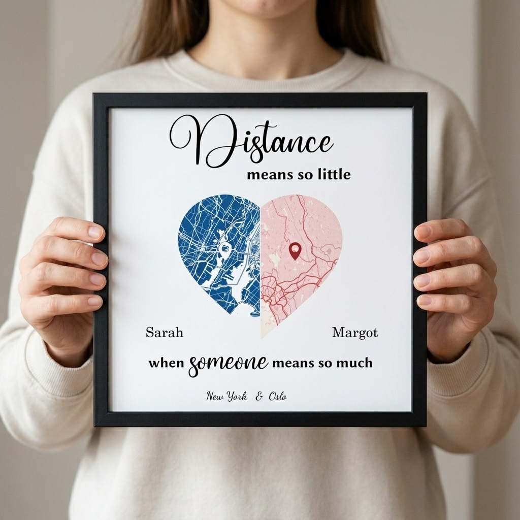 Person holding a custom street map framed poster