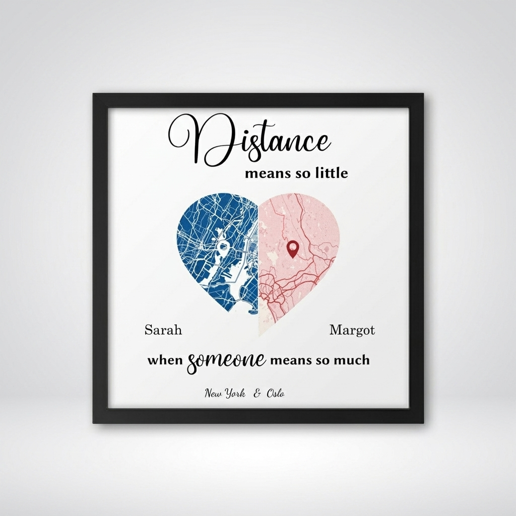 Custom street map framed poster in black frame, studio shot