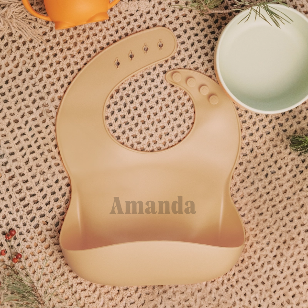 Personalized silicone baby name bib for newborns and toddlers with custom soft design