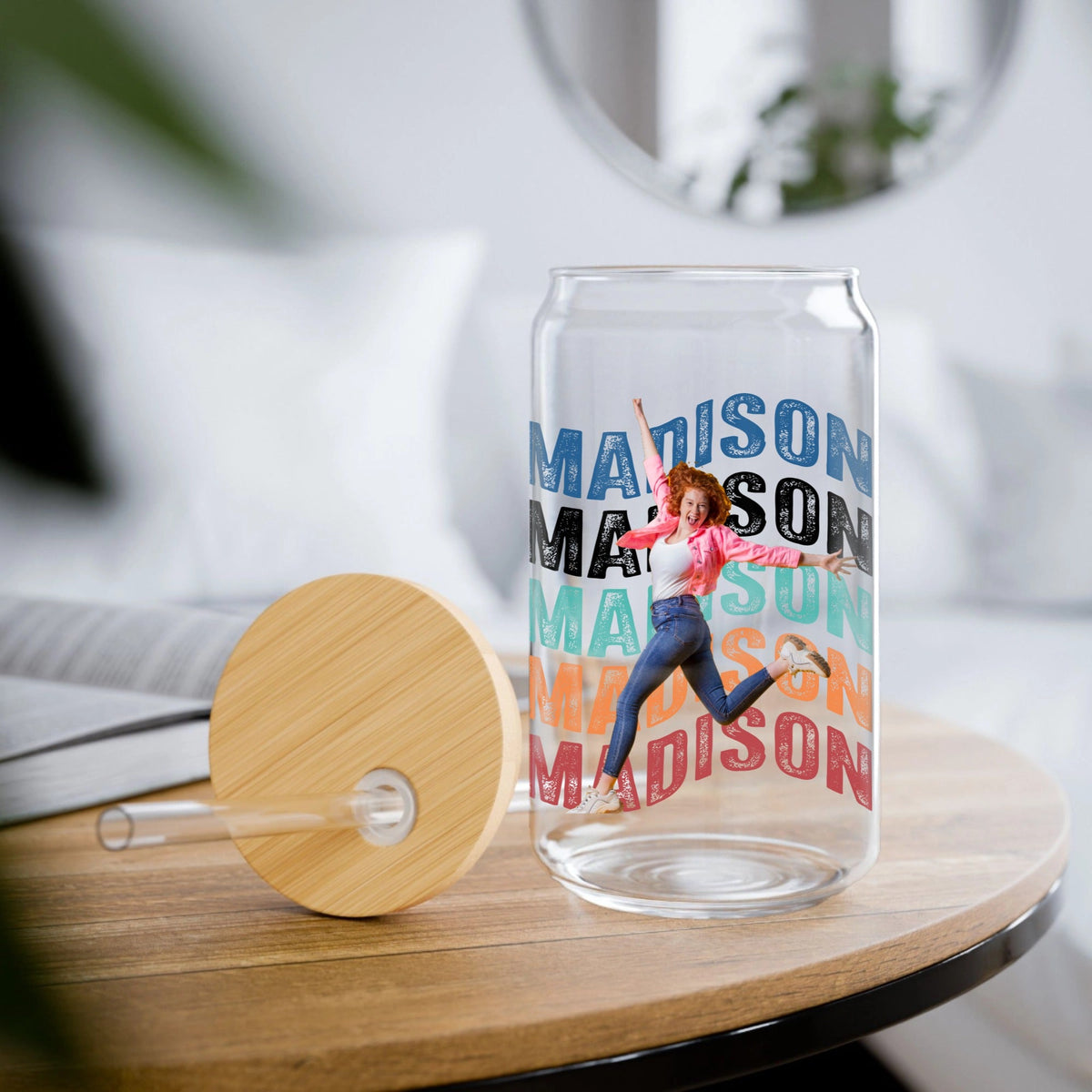 Personalized sipper glass with custom name design for daily hydration in style