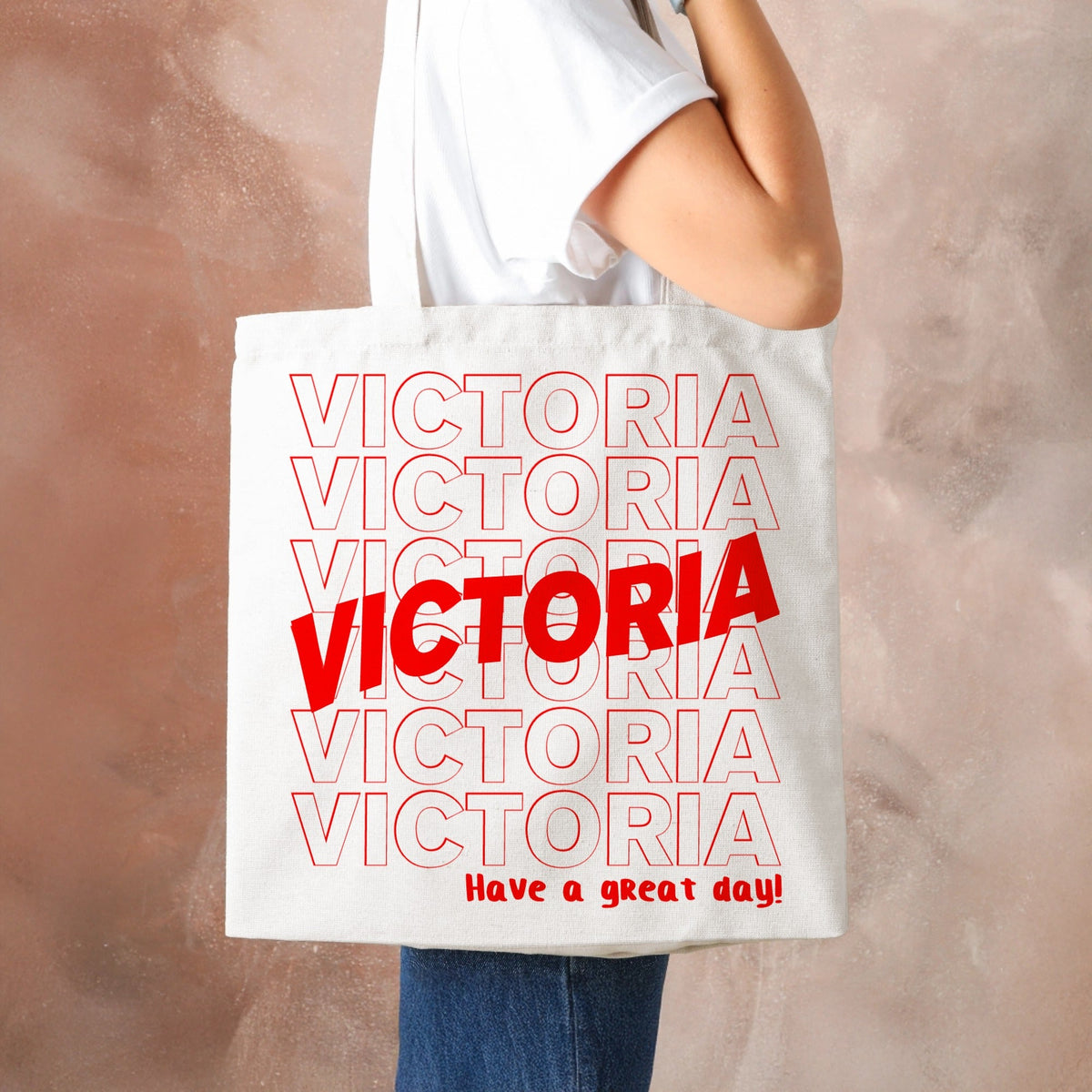 Personalized name tote bag with custom text and meaningful quote for everyday daily use