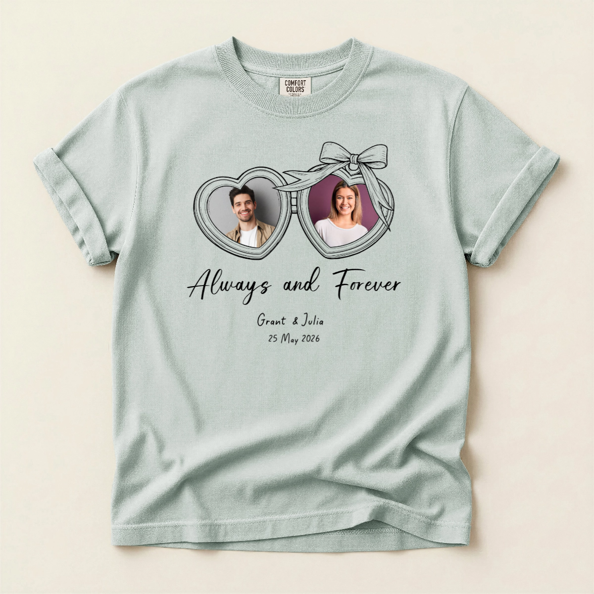 Personalized Always and Forever unisex heavyweight t-shirt for couples celebrating love