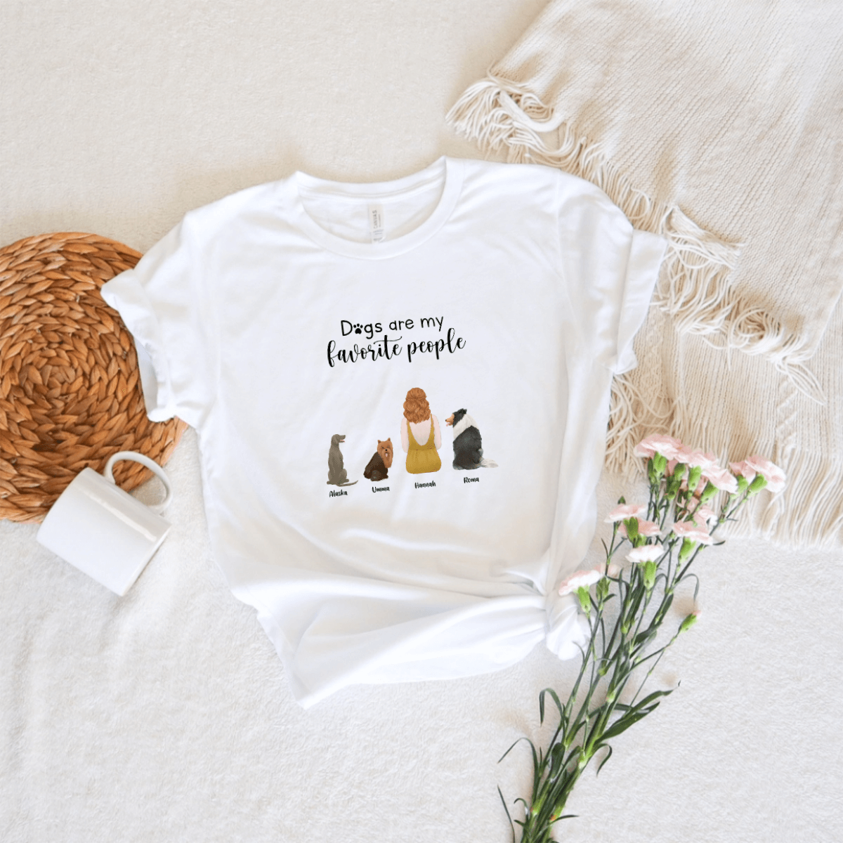 Personalized women's t-shirt with Dogs Are My Favorite People humor for dog lovers