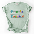 Personalized t-shirt with alternating color text design for unique custom apparel