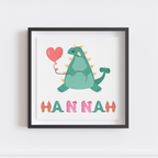 Personalized dinosaur name frame for kids nursery with custom child's name display