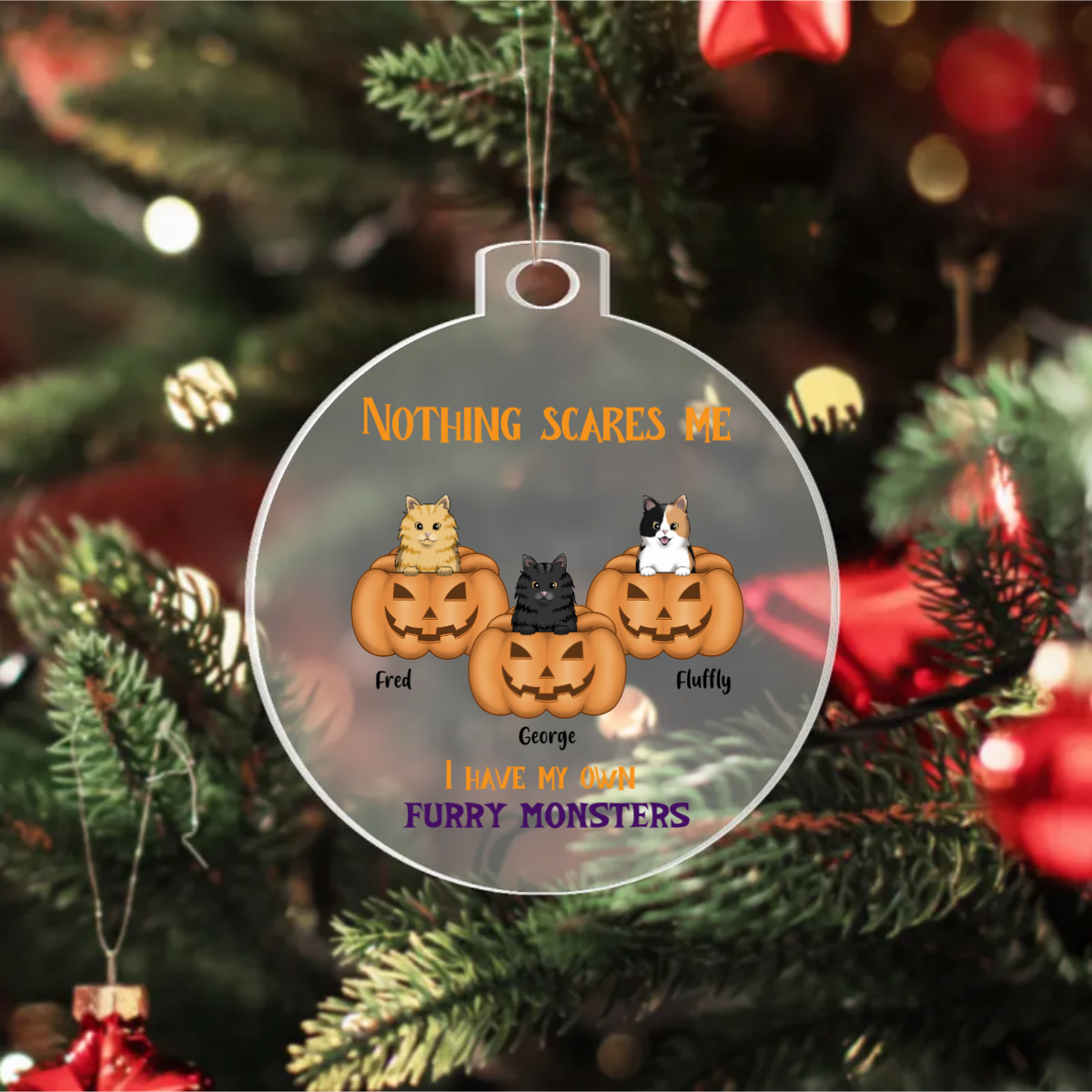 Personalized Halloween cats acrylic ornament with festive feline-themed seasonal design